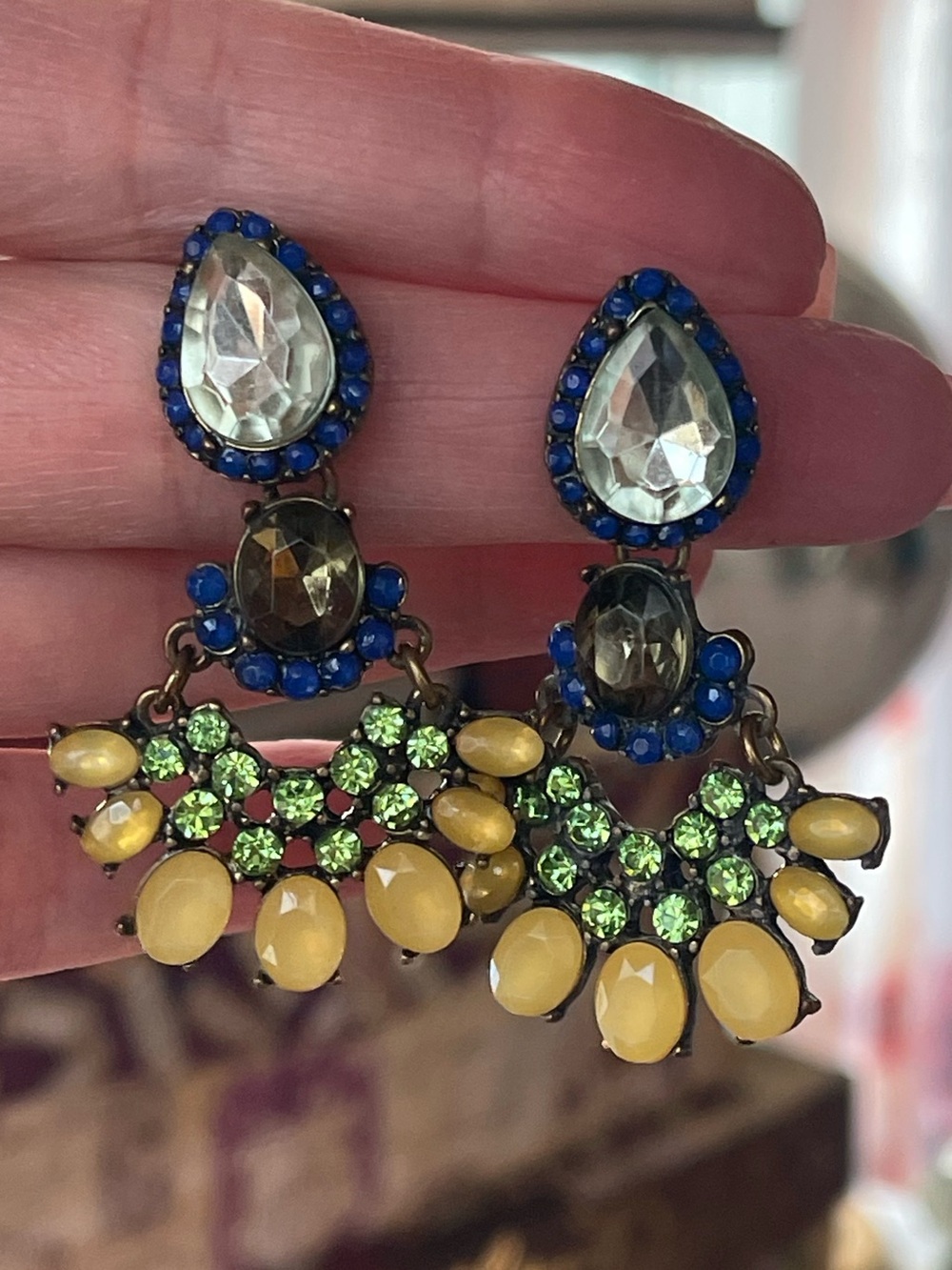Gold Tone Multicolor Crystal Chandelier Earrings – Teardrop Statement